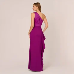 Adrianna Papell One-Shoulder Long Satin Crepe Mermaid Gown In Wild Orchid -Cheap Vesta Gleam Store AP1E209309 AD510 Regular Back