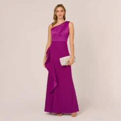 Adrianna Papell One-Shoulder Long Satin Crepe Mermaid Gown In Wild Orchid -Cheap Vesta Gleam Store AP1E209309 AD510 Regular Side