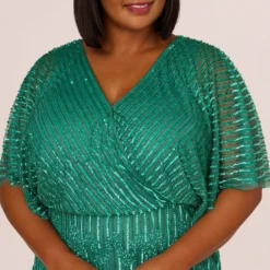Adrianna Papell Plus Size Hand-Beaded Illusion Long Column Blouson Gown In Jungle Green -Cheap Vesta Gleam Store AP1E209335 AH314 Plus Lifestyle