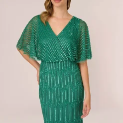 Adrianna Papell Hand-Beaded Illusion Long Column Blouson Gown In Jungle Green -Cheap Vesta Gleam Store AP1E209335 AH314 Regular Detail