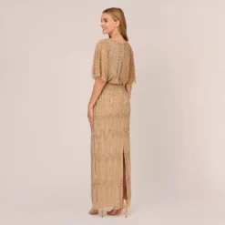 Adrianna Papell Hand-Beaded Illusion Long Column Blouson Gown In Champagne Gold -Cheap Vesta Gleam Store AP1E209335 AQ298 Regular Back eff31ca5 5118 4328 af0c cd4e4ae785f5