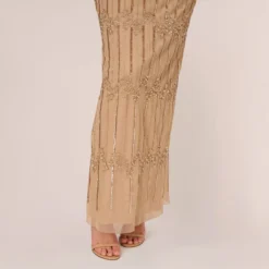 Adrianna Papell Hand-Beaded Illusion Long Column Blouson Gown In Champagne Gold -Cheap Vesta Gleam Store AP1E209335 AQ298 Regular Lifestyle