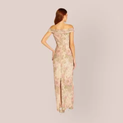 Adrianna Papell Floral Off-The-Shoulder Matelasse Column Gown In Rose Multi -Cheap Vesta Gleam Store AP1E209338 AE590 Regular Back