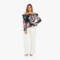 Adrianna Papell Floral-Print Chiffon Blouson Blouse In Midnight Multi -Cheap Vesta Gleam Store AP1E209404 AE489 Regular Alternate