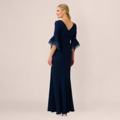 Adrianna Papell Beaded Crepe Long Fit-And-Flare Gown In Midnight -Cheap Vesta Gleam Store AP1E209450 AB411 Regular Back