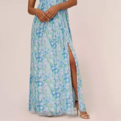 Adrianna Papell Floral-Print Off-The-Shoulder Chiffon Long Gown In Blue Multi -Cheap Vesta Gleam Store AP1E209472 AA461 Regular Lifestyle