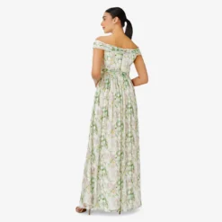 Adrianna Papell Floral-Print Off-The-Shoulder Chiffon Long Gown In Spring Mint Multi -Cheap Vesta Gleam Store AP1E209472 AL484 Regular Back