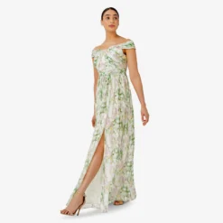 Adrianna Papell Floral-Print Off-The-Shoulder Chiffon Long Gown In Spring Mint Multi -Cheap Vesta Gleam Store AP1E209472 AL484 Regular Side