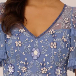 Adrianna Papell Beaded Midi Dress With Sheer Ruffled Sleeves In French Blue -Cheap Vesta Gleam Store AP1E209508 AA544 Regular Detail