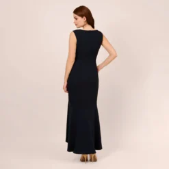 Adrianna Papell Satin Crepe High/Low Gown With Button Details In Dark Navy -Cheap Vesta Gleam Store AP1E209529 AV410 Regular Back