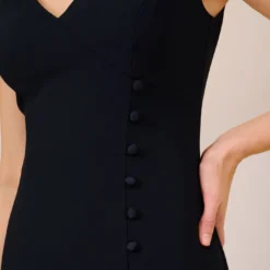 Adrianna Papell Satin Crepe High/Low Gown With Button Details In Dark Navy -Cheap Vesta Gleam Store AP1E209529 AV410 Regular Lifestyle 1