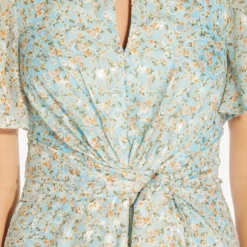 Adrianna Papell Floral-Print Tie-Front Fit-And-Flare Chiffon Long Gown In Skyway -Cheap Vesta Gleam Store AP1E209532 AC459 Regular Detail