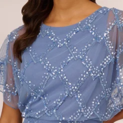 Adrianna Papell Hand-Beaded Blouson Long Gown With Flutter Sleeves In French Blue -Cheap Vesta Gleam Store AP1E209547 AA544 Regular Detail