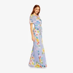 Adrianna Papell Floral Print Chiffon Long Gown In Peri Multi -Cheap Vesta Gleam Store AP1E209584 AR590 Regular Alternate