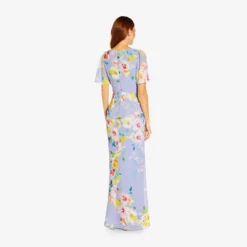 Adrianna Papell Floral Print Chiffon Long Gown In Peri Multi -Cheap Vesta Gleam Store AP1E209584 AR590 Regular Back