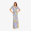 Adrianna Papell Floral Print Chiffon Long Gown In Peri Multi