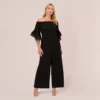 Adrianna Papell Plus Size Off The Shoulder Crepe Jumpsuit With Organza Sleeves In Black