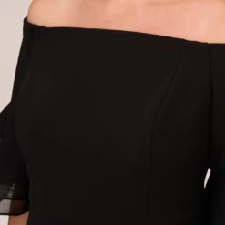 Adrianna Papell Plus Size Off The Shoulder Crepe Jumpsuit With Organza Sleeves In Black -Cheap Vesta Gleam Store AP1E209617 AA002 Plus Lifestyle