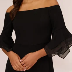 Adrianna Papell Off The Shoulder Crepe Jumpsuit With Organza Sleeves In Black -Cheap Vesta Gleam Store AP1E209617 AA002 Regular Detail