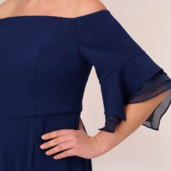 Adrianna Papell Plus Size Off The Shoulder Crepe Jumpsuit With Organza Sleeves In Navy Sateen -Cheap Vesta Gleam Store AP1E209617 AK412 Plus Lifestyle