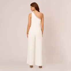 Adrianna Papell Beaded One-Shoulder Matte Jersey Jumpsuit In Ivory -Cheap Vesta Gleam Store AP1E209618 AA194 Regular Back