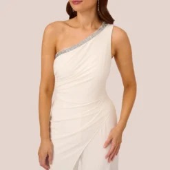 Adrianna Papell Beaded One-Shoulder Matte Jersey Jumpsuit In Ivory -Cheap Vesta Gleam Store AP1E209618 AA194 Regular Detail