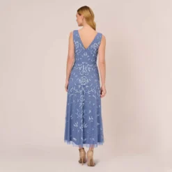 Adrianna Papell Hand-Beaded Ankle-Length Dress In French Blue -Cheap Vesta Gleam Store AP1E209645 AA544 Regular Back