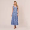 Adrianna Papell Hand-Beaded Ankle-Length Dress In French Blue