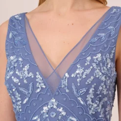 Adrianna Papell Hand-Beaded Ankle-Length Dress In French Blue -Cheap Vesta Gleam Store AP1E209645 AA544 Regular Detail