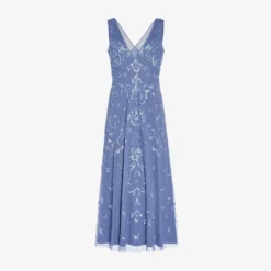Adrianna Papell Hand-Beaded Ankle-Length Dress In French Blue -Cheap Vesta Gleam Store AP1E209645 AA544 Regular Flat