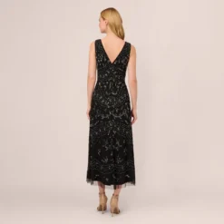 Adrianna Papell Hand-Beaded Ankle-Length Dress In Black Gunmetal -Cheap Vesta Gleam Store AP1E209645 AE088 Regular Back