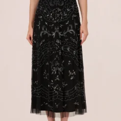 Adrianna Papell Hand-Beaded Ankle-Length Dress In Black Gunmetal -Cheap Vesta Gleam Store AP1E209645 AE088 Regular Lifestyle