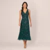 Adrianna Papell Hand-Beaded Ankle-Length Dress In Gem Green