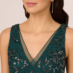 Adrianna Papell Hand-Beaded Ankle-Length Dress In Gem Green -Cheap Vesta Gleam Store AP1E209645 AW303 Regular Detail