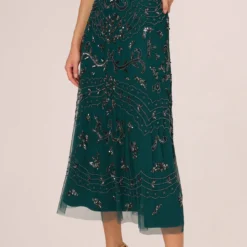 Adrianna Papell Hand-Beaded Ankle-Length Dress In Gem Green -Cheap Vesta Gleam Store AP1E209645 AW303 Regular Lifestyle