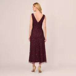 Adrianna Papell Hand-Beaded Ankle-Length Dress In Night Plum -Cheap Vesta Gleam Store AP1E209645 BK940 Regular Back