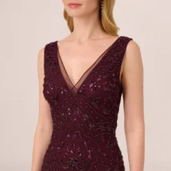 Adrianna Papell Hand-Beaded Ankle-Length Dress In Night Plum -Cheap Vesta Gleam Store AP1E209645 BK940 Regular Detail
