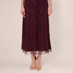 Adrianna Papell Hand-Beaded Ankle-Length Dress In Night Plum -Cheap Vesta Gleam Store AP1E209645 BK940 Regular Lifestyle