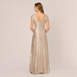 Adrianna Papell Metallic Foil Knit Draped Long Gown In Alabaster -Cheap Vesta Gleam Store AP1E209681 AB268 Regular Back