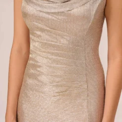 Adrianna Papell Metallic Foil Knit Draped Long Gown In Alabaster -Cheap Vesta Gleam Store AP1E209681 AB268 Regular Lifestyle