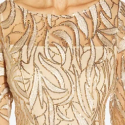 Adrianna Papell Embroidered And Hand-Sequined Illusion A-Line Long Gown In Champagne Gold -Cheap Vesta Gleam Store AP1E209738 AQ298 Regular Detail