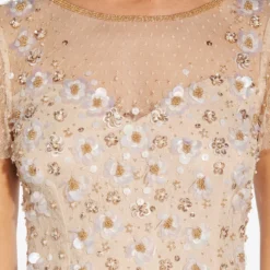 Adrianna Papell Floral 3D Hand-Beaded And Lace Illusion Long Gown In Biscotti -Cheap Vesta Gleam Store AP1E209769 AG273 Regular Detail