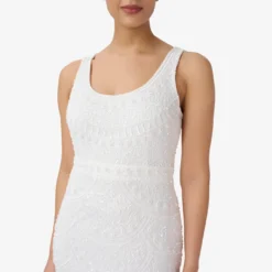 Adrianna Papell Hand-Beaded And Fringed Short Sheath Cocktail Dress In Ivory -Cheap Vesta Gleam Store AP1E209791 AA194 Regular Detail