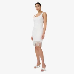 Adrianna Papell Hand-Beaded And Fringed Short Sheath Cocktail Dress In Ivory -Cheap Vesta Gleam Store AP1E209791 AA194 Regular Side