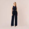 Adrianna Papell Crystal-Trimmed Crepe Jumpsuit In Midnight