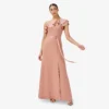 Adrianna Papell Satin Crepe One-Shoulder Ruffled Long Gown In Toffee