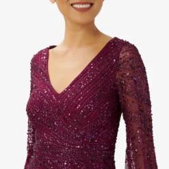 Adrianna Papell Hand-Beaded Illusion Long Gown In Bordeaux -Cheap Vesta Gleam Store AP1E209853 AA640 Regular Detail 646069d7 398a 4867 9ff7 439029764445