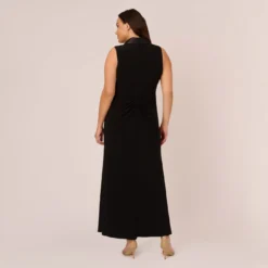 Adrianna Papell Plus Size Matte Jersey Twist Front Tuxedo Long Gown In Black -Cheap Vesta Gleam Store AP1E209882 AA002 Plus Back