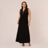 Adrianna Papell Plus Size Matte Jersey Twist Front Tuxedo Long Gown In Black