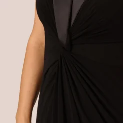 Adrianna Papell Plus Size Matte Jersey Twist Front Tuxedo Long Gown In Black -Cheap Vesta Gleam Store AP1E209882 AA002 Plus Detail